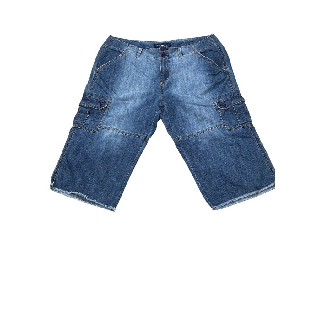 Avenue Jeans Denim Cargo Bermuda Shorts Size 16 Blue Mid-Rise Relaxed Fit